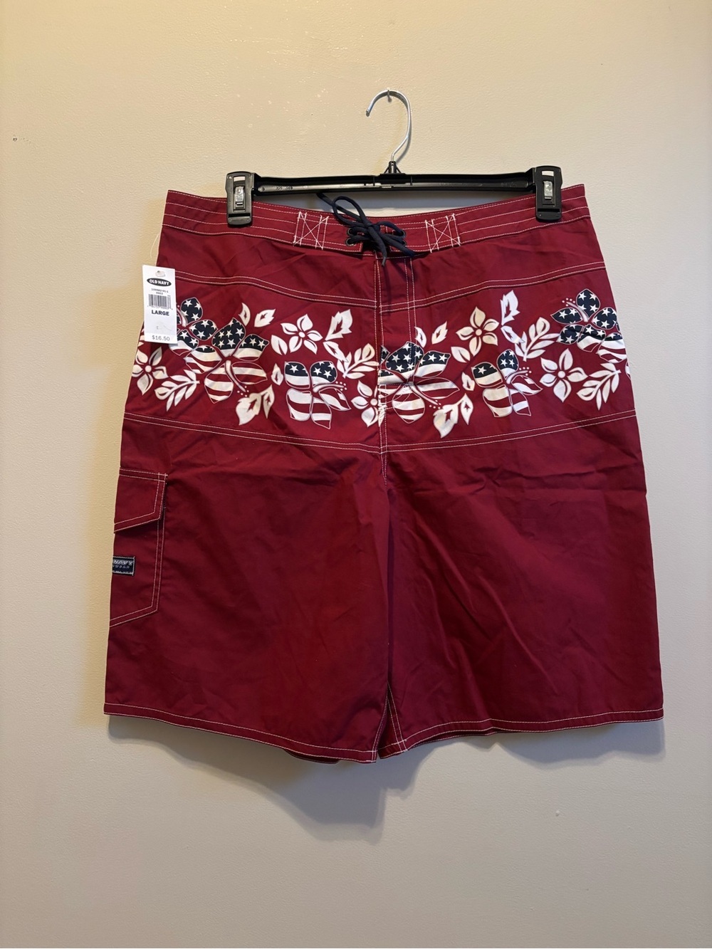 Old Navy Red Floral Flag Print Swim Shorts